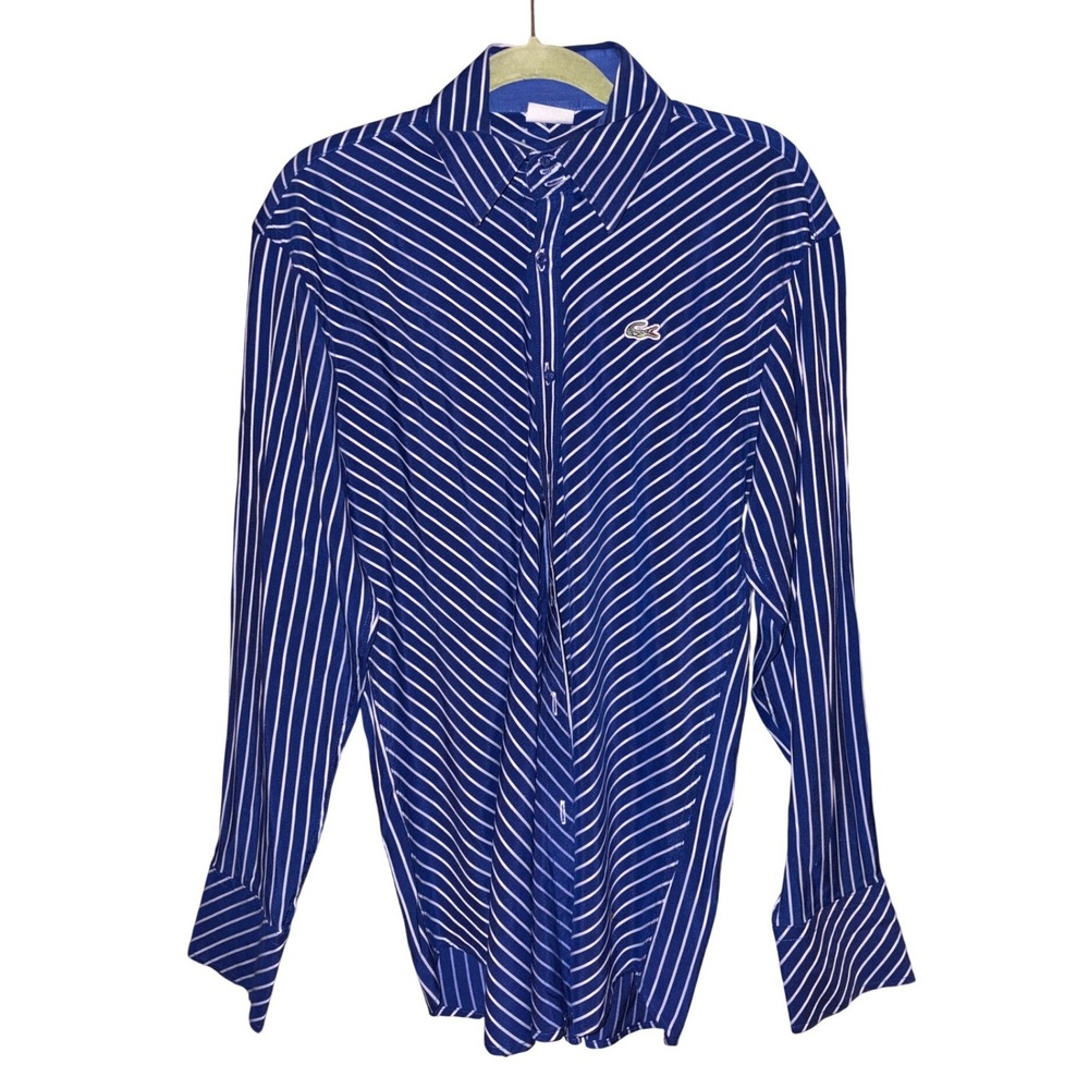 Lacoste Button Down Shirt‎ Blue Preppy Striped Long Sleeve 6